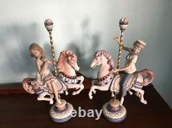 Gorgeous LLADRO PORCELAIN Statues Figurines 2pcs BOY GIRL CAROUSEL Horses