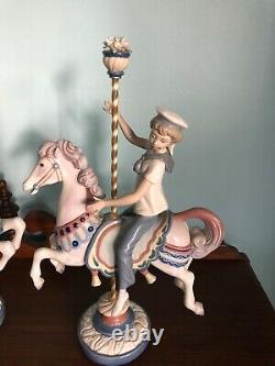 Gorgeous LLADRO PORCELAIN Statues Figurines 2pcs BOY GIRL CAROUSEL Horses