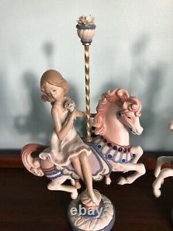 Gorgeous LLADRO PORCELAIN Statues Figurines 2pcs BOY GIRL CAROUSEL Horses