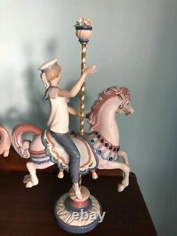 Gorgeous LLADRO PORCELAIN Statues Figurines 2pcs BOY GIRL CAROUSEL Horses