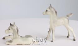 Hagen Renaker Horse Figurines Pair White Arabian LAYING + STANDING FOALS Matte