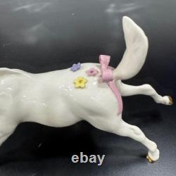 Hagen-Renaker Unicorn Figurine Collectors 6.75 White Floral Gold Bow Vintage
