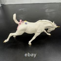 Hagen-Renaker Unicorn Figurine Collectors 6.75 White Floral Gold Bow Vintage