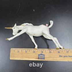 Hagen-Renaker Unicorn Figurine Collectors 6.75 White Floral Gold Bow Vintage