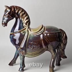 Handmade Pottery Horse Figurine Reactive Drip Glaze Ceramic Tang Style Sculpture