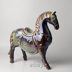 Handmade Pottery Horse Figurine Reactive Drip Glaze Ceramic Tang Style Sculpture