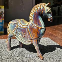 Handmade Pottery Horse Figurine Reactive Drip Glaze Ceramic Tang Style Sculpture