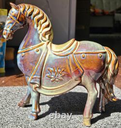 Handmade Pottery Horse Figurine Reactive Drip Glaze Ceramic Tang Style Sculpture