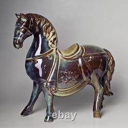 Handmade Pottery Horse Figurine Reactive Drip Glaze Ceramic Tang Style Sculpture