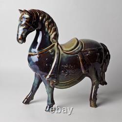 Handmade Pottery Horse Figurine Reactive Drip Glaze Ceramic Tang Style Sculpture