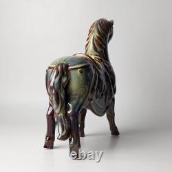 Handmade Pottery Horse Figurine Reactive Drip Glaze Ceramic Tang Style Sculpture