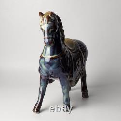 Handmade Pottery Horse Figurine Reactive Drip Glaze Ceramic Tang Style Sculpture
