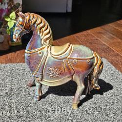 Handmade Pottery Horse Figurine Reactive Drip Glaze Ceramic Tang Style Sculpture