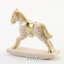 Herend Butterscotch Fishnet with Gold Rocking Horse Porcelain Figurine