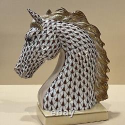 Herend Figurine Horse Bust Chocolate Brown Fishnet