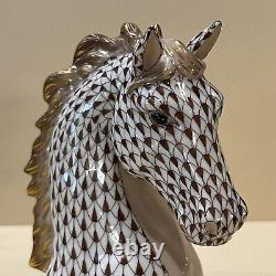 Herend Figurine Horse Bust Chocolate Brown Fishnet