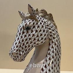 Herend Figurine Horse Bust Chocolate Brown Fishnet