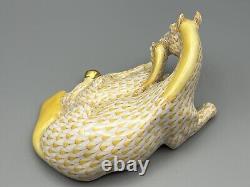 Herend Horse Figurine Mare & Foal Butterscotch Yellow Fishnet