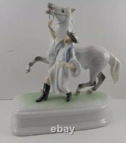 Herend Hungarian Porcelain Dappled Grey Horse Figurine Horseherd W Trainer