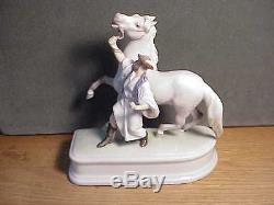 Herend Hungarian Porcelain Dappled Grey Horse Figurine Horseherd W Trainer