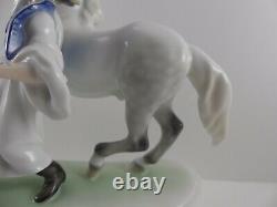 Herend Hungarian Porcelain Dappled Grey Horse Figurine Horseherd W Trainer