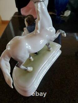 Herend Hungarian Porcelain Dappled Grey Horse Figurine Horseherd W Trainer