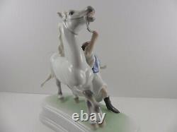 Herend Hungarian Porcelain Dappled Grey Horse Figurine Horseherd W Trainer