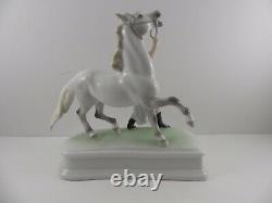 Herend Hungarian Porcelain Dappled Grey Horse Figurine Horseherd W Trainer