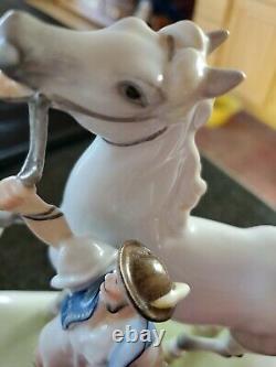 Herend Hungarian Porcelain Dappled Grey Horse Figurine Horseherd W Trainer
