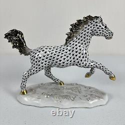 Herend Kingdom Classic Galloping Running Horse Black Fishnet With24k Gold