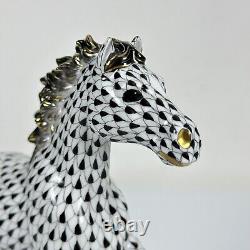 Herend Kingdom Classic Galloping Running Horse Black Fishnet With24k Gold