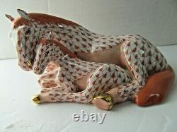 Herend Mare And Foal Horse Red Rust Fishnet Figurine