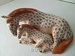 Herend Mare And Foal Horse Red Rust Fishnet Figurine