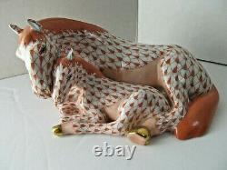 Herend Mare And Foal Horse Red Rust Fishnet Figurine