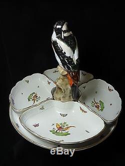 Herend Porcelain 5 Piece Hors d'Oeuvres Dish Woodpecker Figurine Gold Pheasants