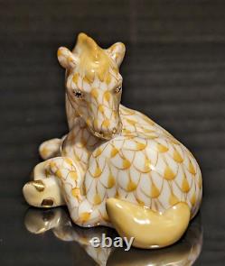 Herend Porcelain Handpainted Foal In Butterscotch Fishnet Gilted In 24k Gold