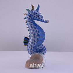Herend Sea Horse Figurine Blue Fishnet Porcelain Hand Painted Hungary New