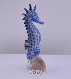 Herend Sea Horse Figurine Blue Fishnet Porcelain Hand Painted Hungary New