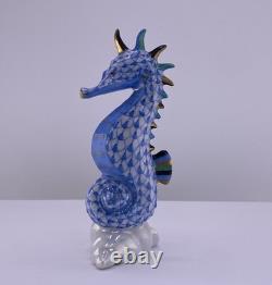 Herend Sea Horse Figurine Blue Fishnet Porcelain Hand Painted Hungary New