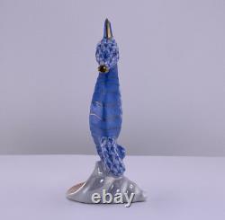 Herend Sea Horse Figurine Blue Fishnet Porcelain Hand Painted Hungary New