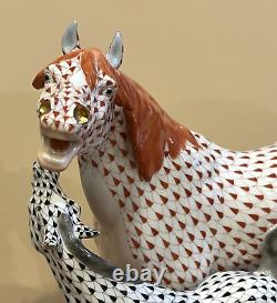 Herend XXL Horse Figurine PONY with MOM MARE & FOAL Black + Rust Fishnet