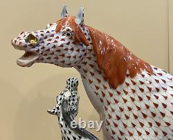 Herend XXL Horse Figurine PONY with MOM MARE & FOAL Black + Rust Fishnet