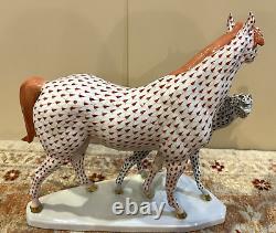 Herend XXL Horse Figurine PONY with MOM MARE & FOAL Black + Rust Fishnet