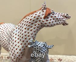 Herend XXL Horse Figurine PONY with MOM MARE & FOAL Black + Rust Fishnet