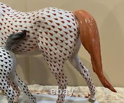 Herend XXL Horse Figurine PONY with MOM MARE & FOAL Black + Rust Fishnet