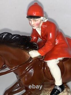 Hertwig & Co Old Mark, Porcelain WOMAN Equestrian Figurine, Hunting, Horse