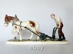 Hertwig Katzhutte Plowman with Horse German Figurine 1940s Porcelain Statue