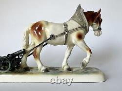 Hertwig Katzhutte Plowman with Horse German Figurine 1940s Porcelain Statue