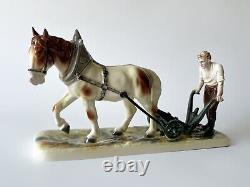 Hertwig Katzhutte Plowman with Horse German Figurine 1940s Porcelain Statue