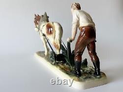 Hertwig Katzhutte Plowman with Horse German Figurine 1940s Porcelain Statue